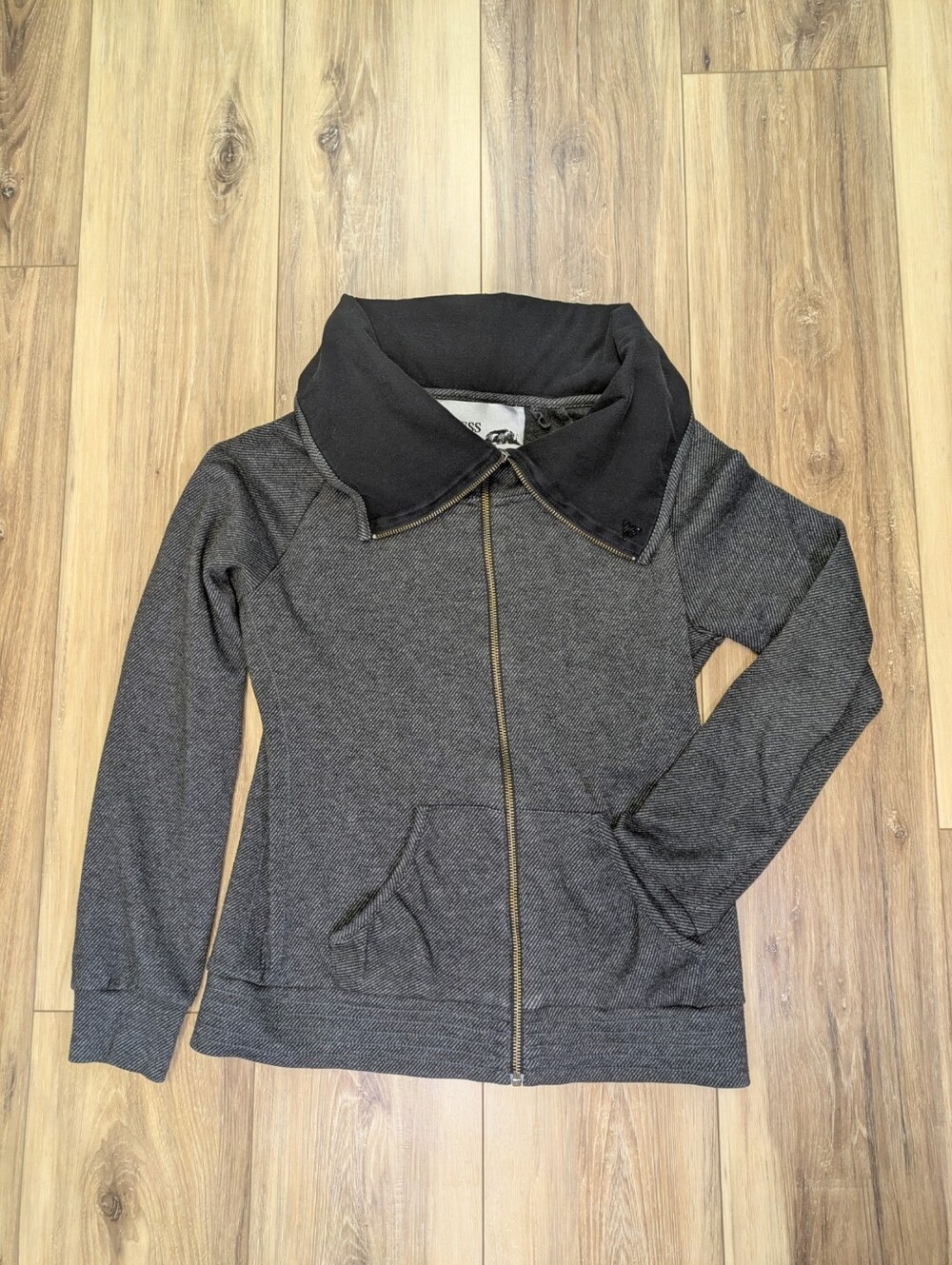 GUESS Gray Contrast Oversized Cowl Funnel Neck Full Zip Jacket Medium